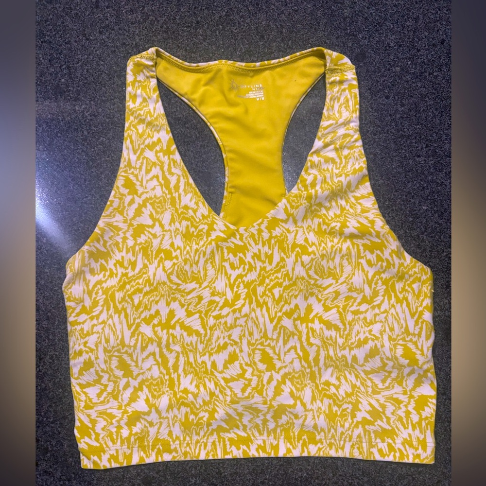 Aerie Offline Sports Bra Medium Yellow Real Me Recharge Light Support Racerback